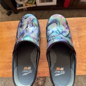 Dansko Iridescent Blue and Purple Clogs